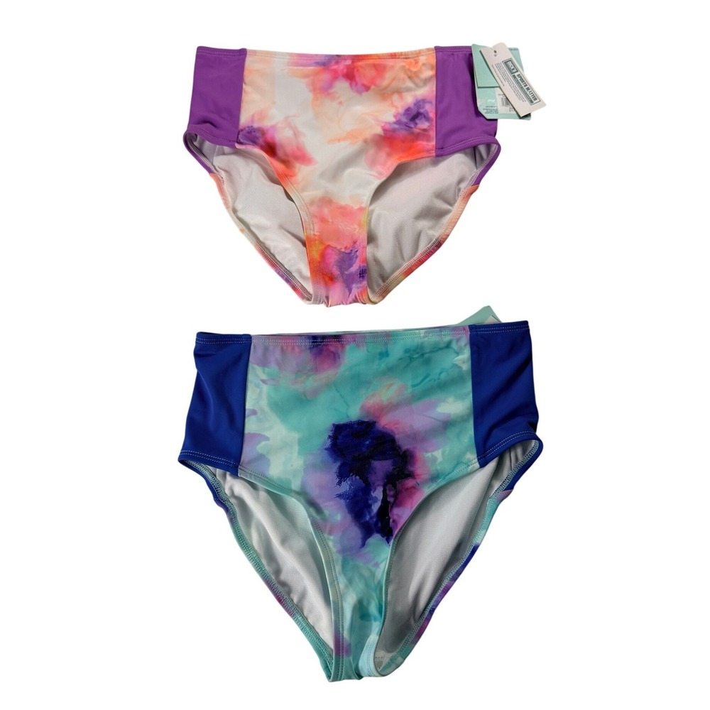 LOT‎ 2 DSG Girls High Waist Swim Bottoms Inky Overdye Warm Cool Size L 10-12 NWT